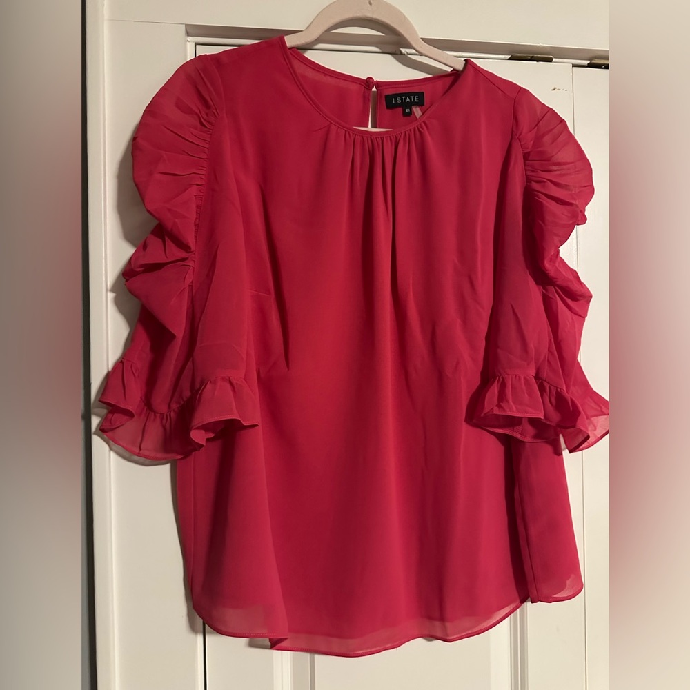 STATE Women's Elegant Pink Ruffle Blouse